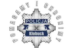 Logo - policyjna odznaka z napisem Policja Kłobuck Pomagamy i Chronimy.